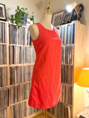 J. Crew Coral Scalloped Shift Dress Size 00 Cotton and Linen Mod Spring 60s